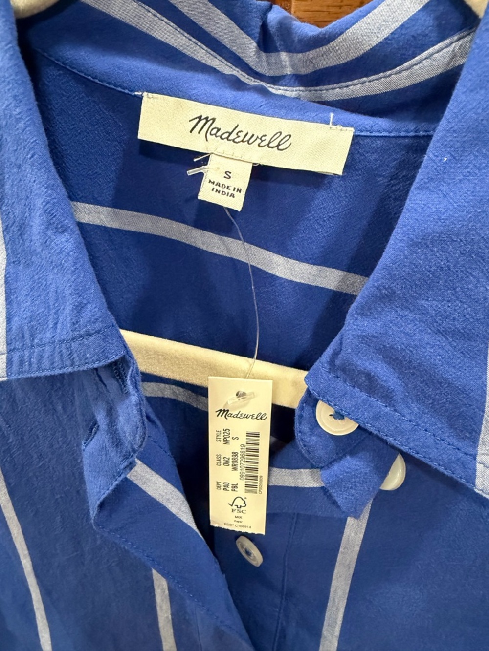 BNWT Madewell blue w/white stripes top, small